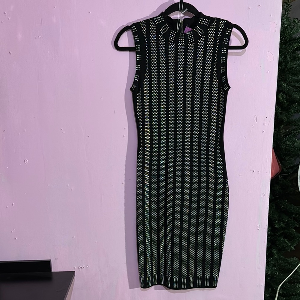Black and Silver Sleeveless Bodycon Dress